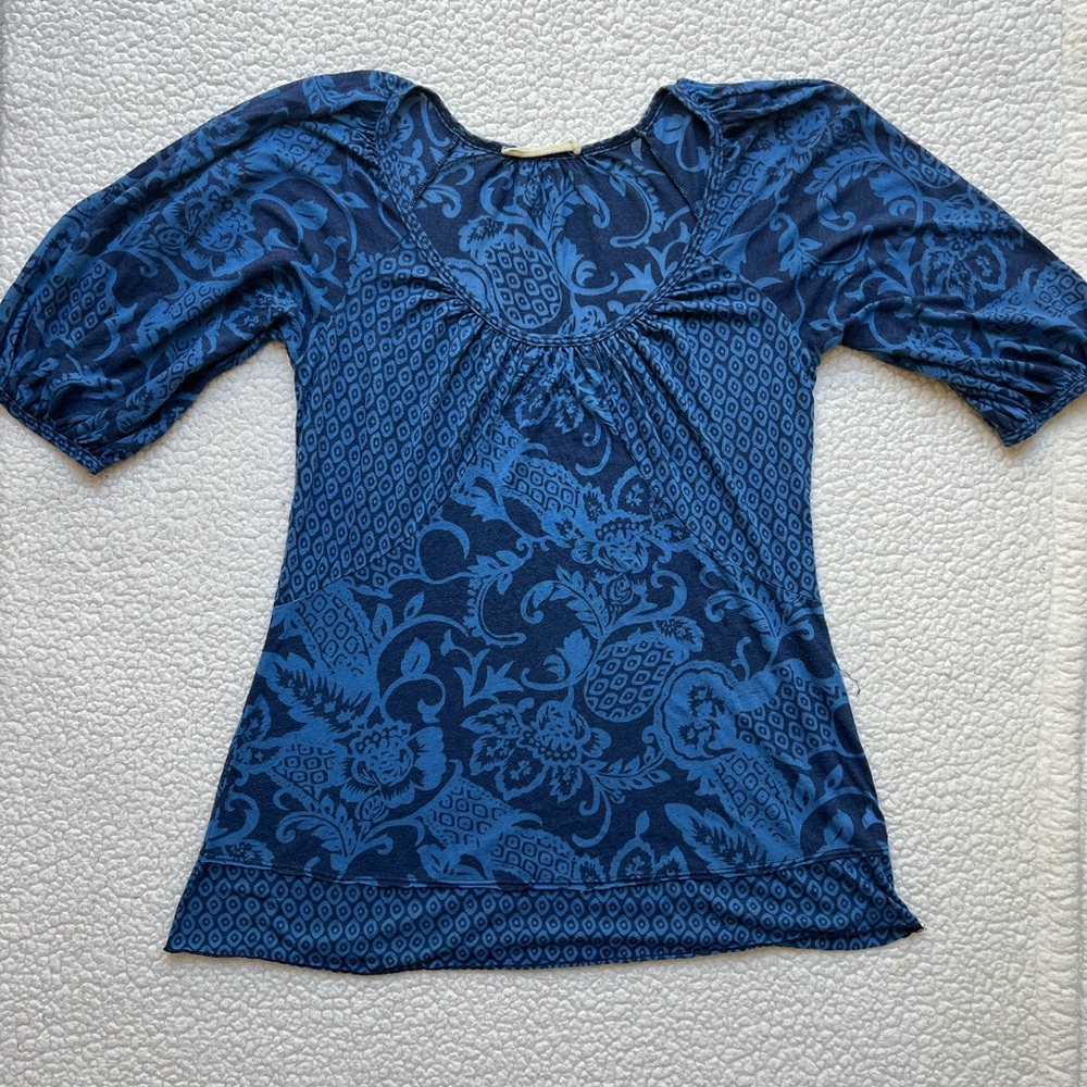 Blue peasant blouse top